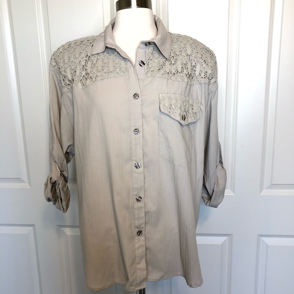 Vintage Tapestry Top Large XL Crochet Beige USA Womens Country Boho 1980 Shirt - Picture 2 of 8
